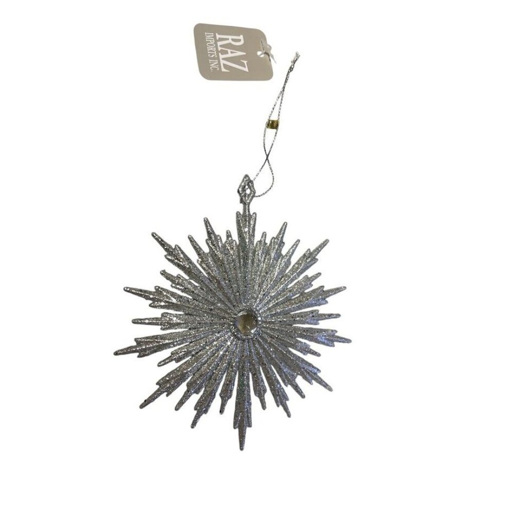 Silver Glitter Starburst Ornament By Raz Imports